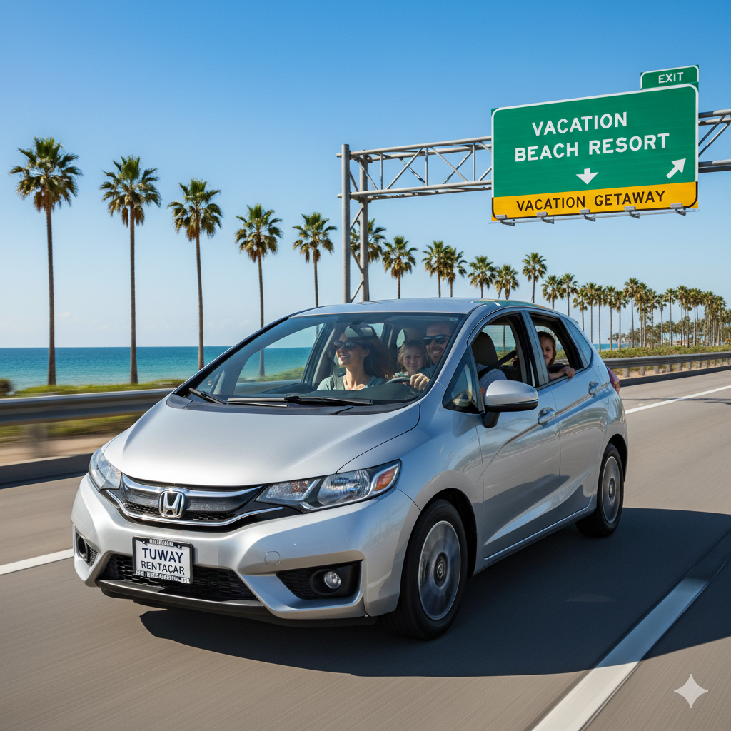 Happy family in a car